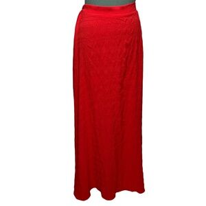 SHEIN Maxi Skirt Women Large L Red Crinkle‎ Texture High Waist Side Slit swtwop